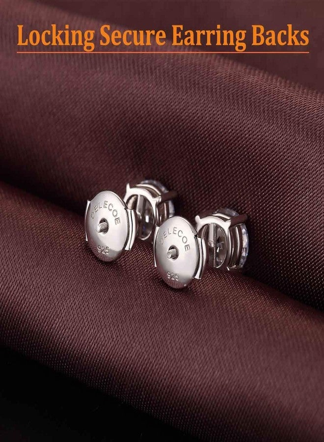 DELECOE 2 Pairs 18K White Gold Locking Stud Earring Backs Replacements, Hypoallergenic 925 Silver, Secure Push Earring Backs (Comfort, No-Fading) - Image 3